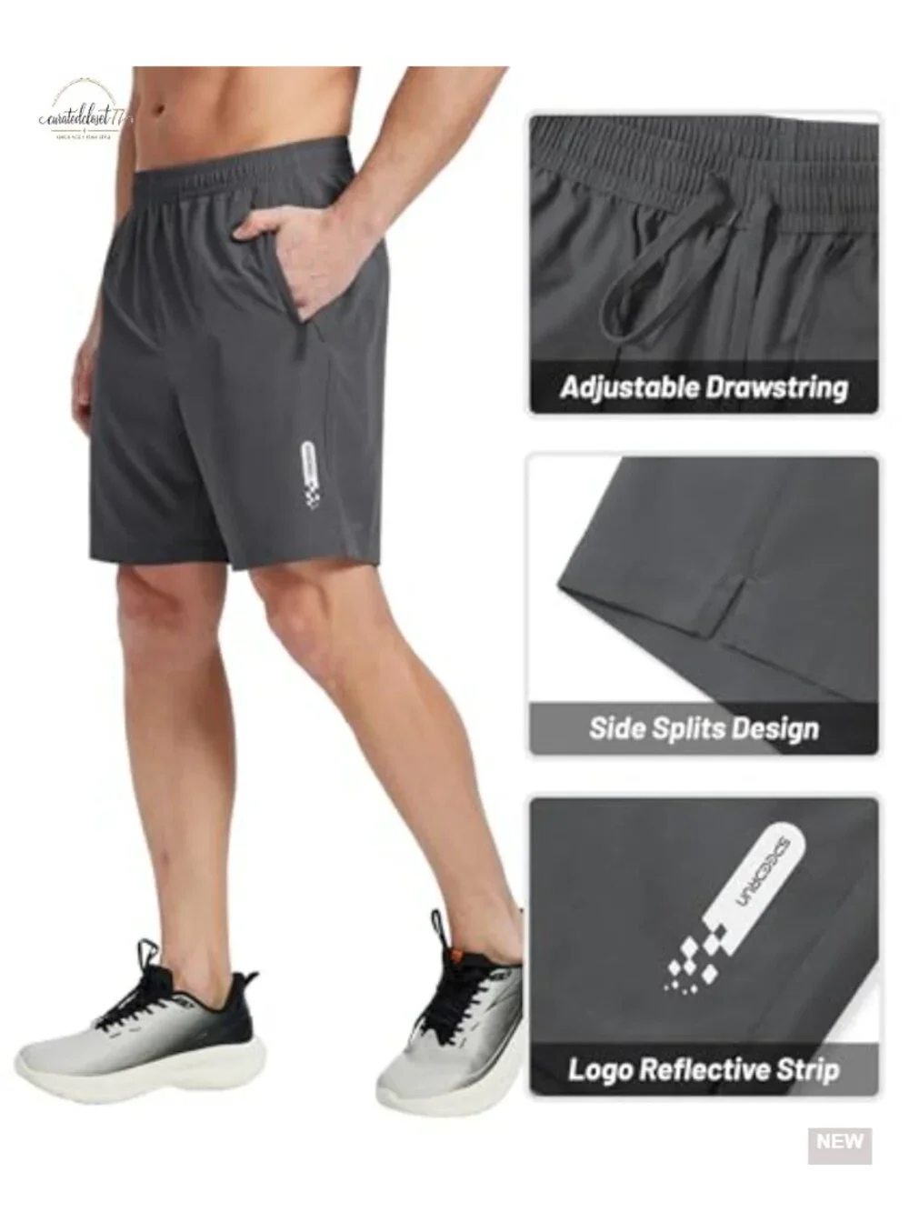 3-Pack Men's Athletic Running Shorts with Zipper Pockets Lightweight